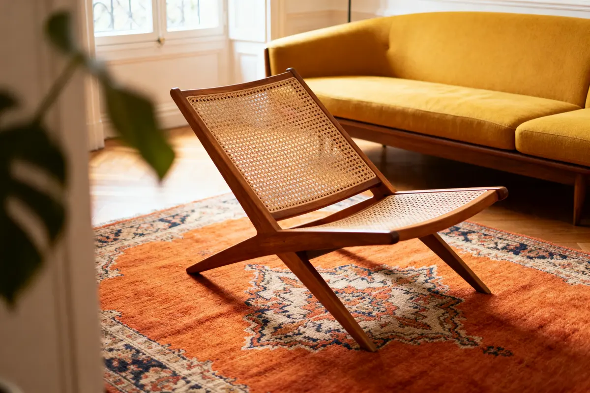 Chaise 3 Pieds : Design nordique en tissu chenille beige